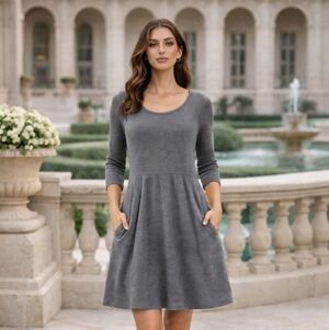 Toad&Co Gray Midi Mini Dress Small Medium 3/4 Sleeve Summer Gorpcore Cotton